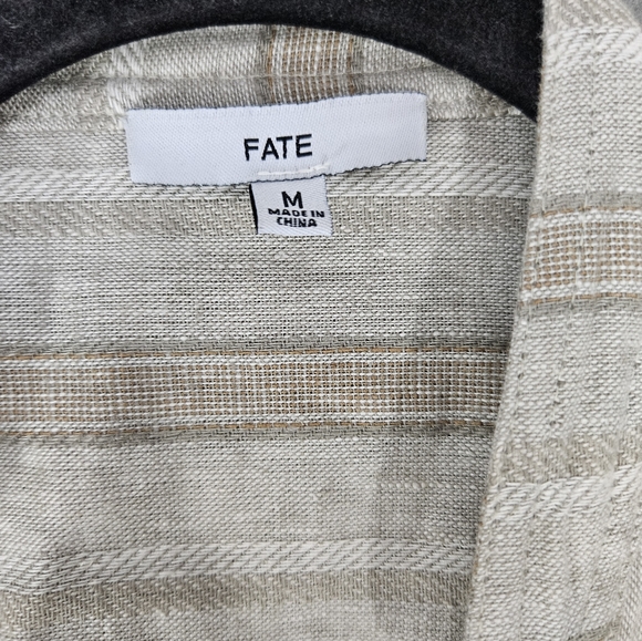 Fate Womens Linen Viscose Blend Open Frount Tie Jacket Cream Strip Size Medium M - Picture 5 of 12